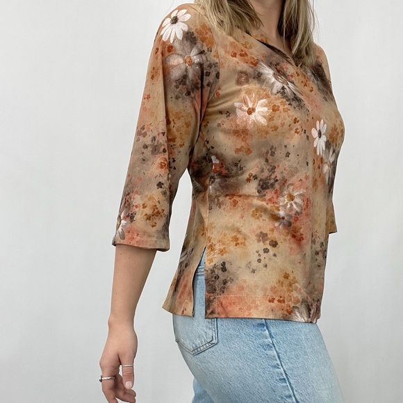 Vintage Handmade Floral Cropped Sleeve Collared Top - Picture 3 of 6